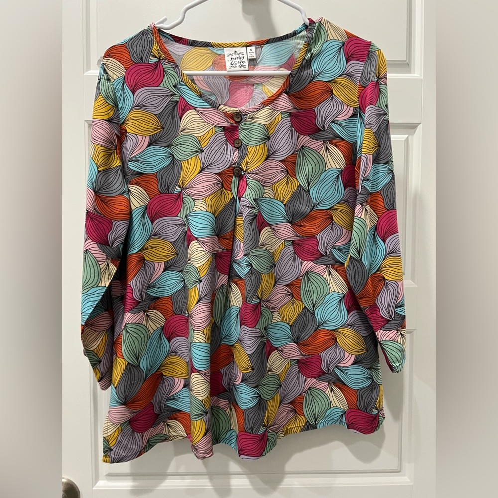 Paisley and Sage Brand. Colorful Leaf Pattern Women's Top